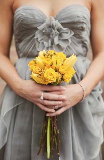 gray yellow dress flowers wedding Wedding Color Trend Gray Yellow 