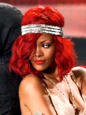 rihanna hot red hair. A red-hot lipstick matched her