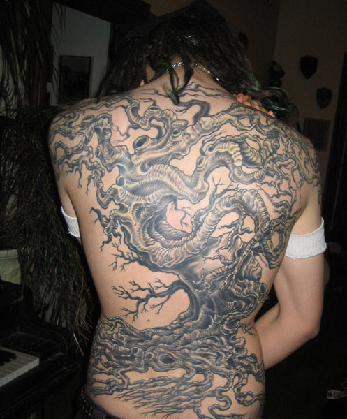 3D Tree Tattoo, Full Back Piece Tattoo Design