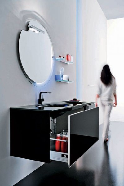 Modern Black Furniture on Modern Bathroom Black Glass Furniture Set