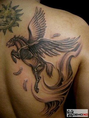 I have posted a winged horse tattoo before. While that one is perfect for 