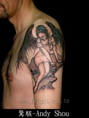 Mythical science fiction lady with horns tattoo. This Italian guy came to a 