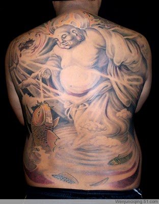 Full back, good light and shadow on this tattoo.