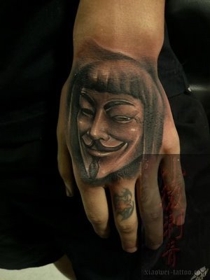 hand tattoo design, free, guy fawkes, V for Vendetta