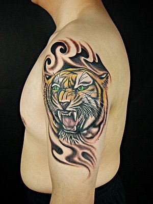 tiger tattoo design, bright color skin art Download