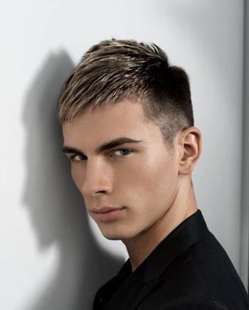 brown hair blonde highlights male. a medium mocha brown and put a few thin highlights of a honey blonde. Short 