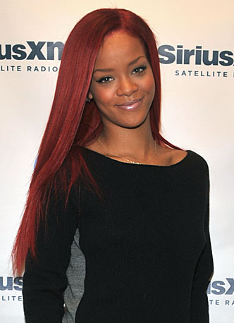 rihanna red hair long curly. Rihanna#39;s Long Red Hair: