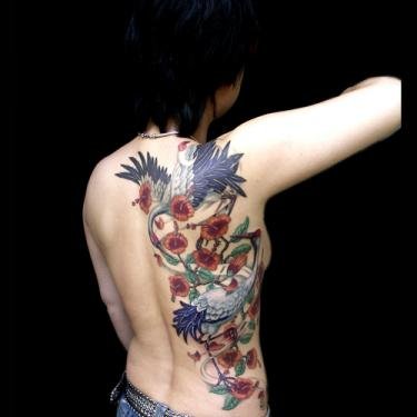 Japanese Flower Back Girl Tattoo Design