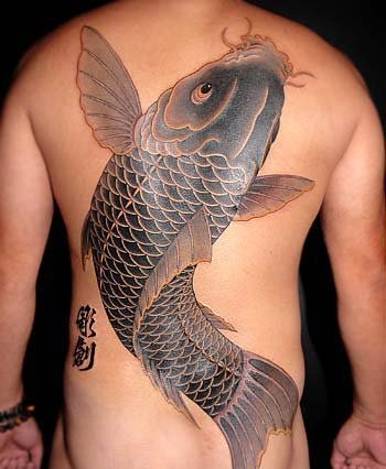Japanese Koi Fish Tattoo Design On Back Bady