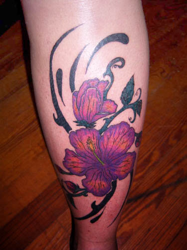 Female Tattoos "Full Color Hawaiian Flower Tattoo Design" Hawaiian Flower Tattoos: Traditional tribal