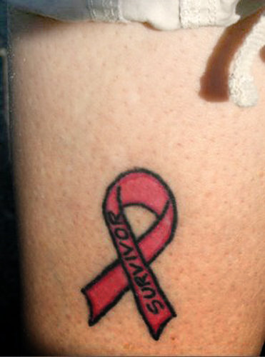 the pink ribbon tattoo designs is the symbol of breast cancer survival.