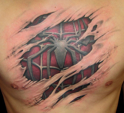 Amazing Picture Design 3D Spider Tattoo On The Men Chest
