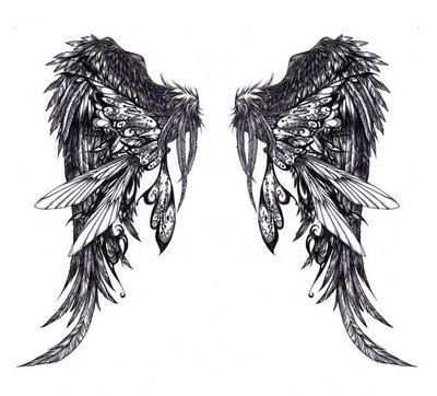 Angel wings tattoos can often be seen in the standard black and white design 