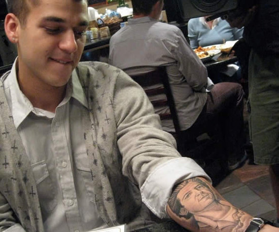 Rob Kardashian portrait tattoo on forearm.