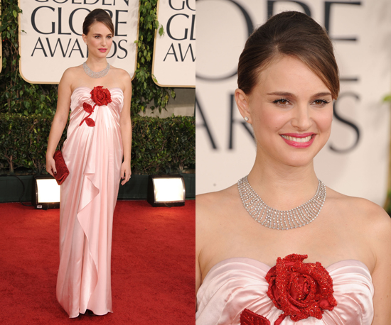 Golden Globes Natalie Portman. Natalie accessorizes with a