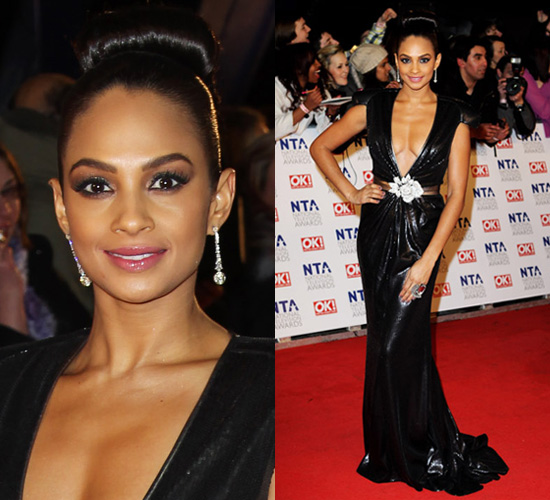 Alesha Dixon brought a sexy look to the red carpet in a plunging neckline
