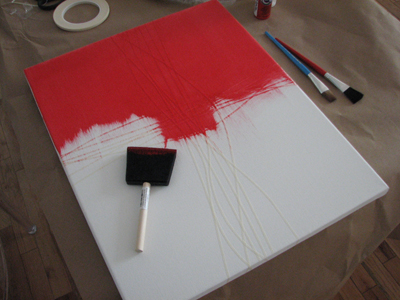 I picked a perfect red...careful to make sure tape is secure against canvas so there is no bleed under it! I picked a perfect red...careful to make sure tape is secure against canvas so there is no bleed under it!