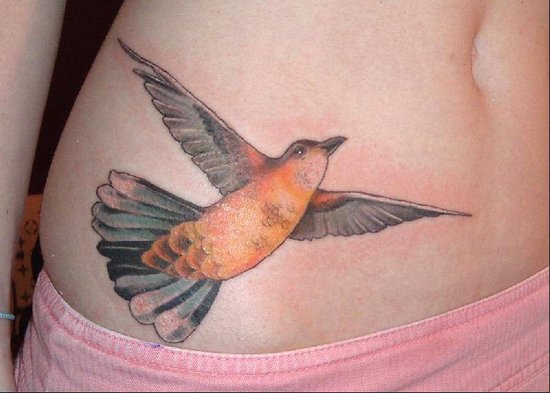Bird tattoos can be seen in