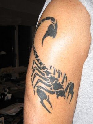 Black and Color Scorpion Arm Tribal Tattoo