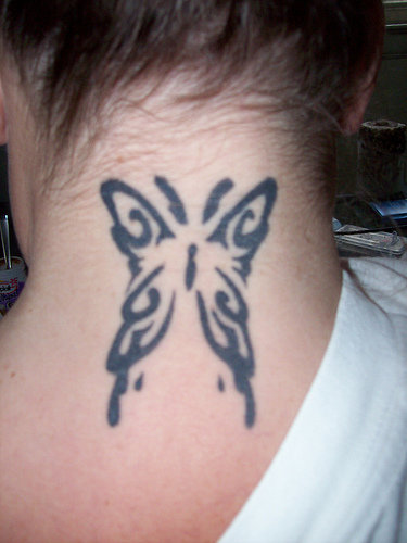 Picture Sexy Girls With Butterfly Back Neck Tattoos Design