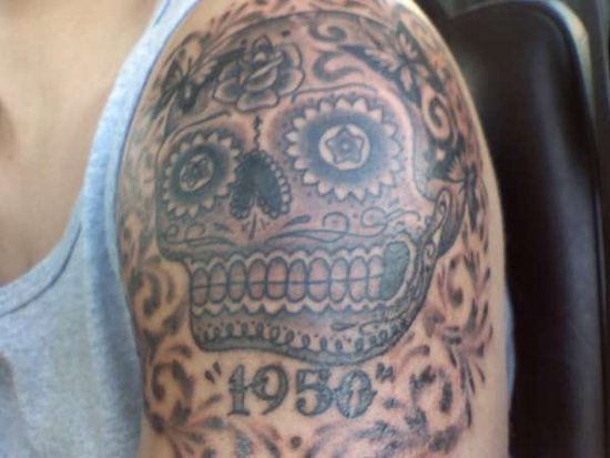 day of the dead skull tattoo miami ink. day of dead skull tattoo.