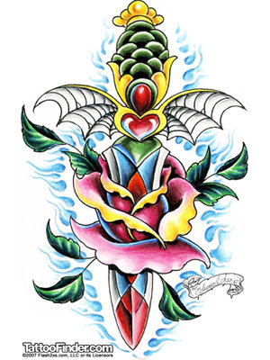 Artist Edward Lee traditional old school dagger tattoo design
