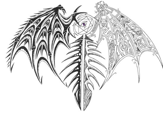 An angel with three pairs of wings represents dignity, glory and honor.