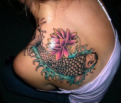 kissing fish tattoo. hot quote tattoos on shoulder