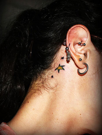 Star Tattoos Ear. behind ear tattoos. ehind ear