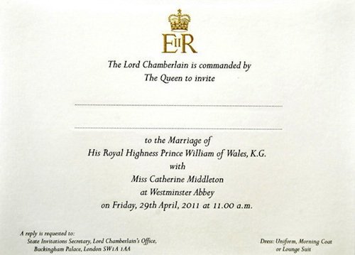 prince william kate middleton wedding invitation. prince william and kate