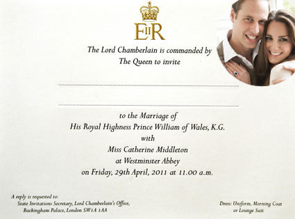 kate and william royal wedding invitation. prince william and kate