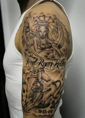 Guardian Angel Tattoos For Men Devil Praying 300x414px praying angel tattoo