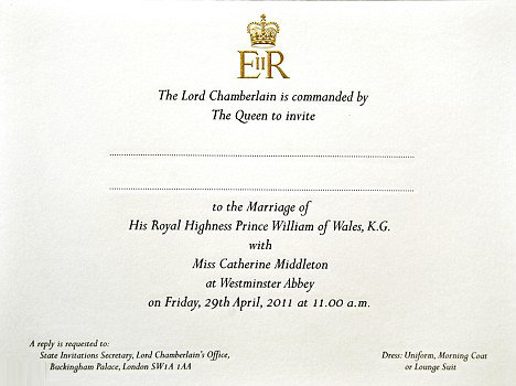 william and kate wedding invite. kate middleton prince william