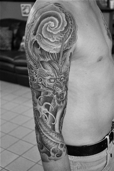 Related LA portrait black and grey Asian Style Tattoos