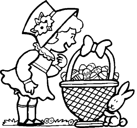easter eggs in a basket coloring. Girls and Easter Eggs Basket