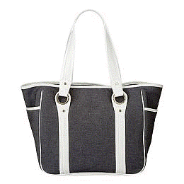 picture of Isaac Mizrahi blue denim tote on white background