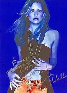 picture of Sarah Michelle Geller with writing on her picture that says Eminence thank you for everything.