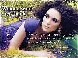 picture of Winona with writing on her picture that says, thank you so much for the amazing skincare products, they are amazing, lot's of love, Winona