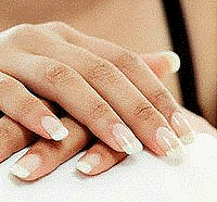 picture of a woman's hands crossed, with French manicure
