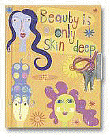 sketch of two women on a yellow background with the words beauty is only skin deep