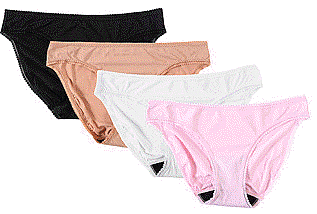 four pair of underwear in black, white, pink, and nude