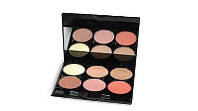 picture of dimitri james black compact with six different colors of makeup and a mirror
