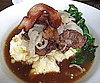 Calf's Liver and Bacon, Spinach, Mashed Potatoes, and Onion Gravy