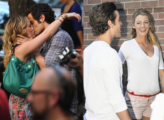 Photos of Hilary Duff and Penn Badgley Kissing on the Set of Gossip Girl