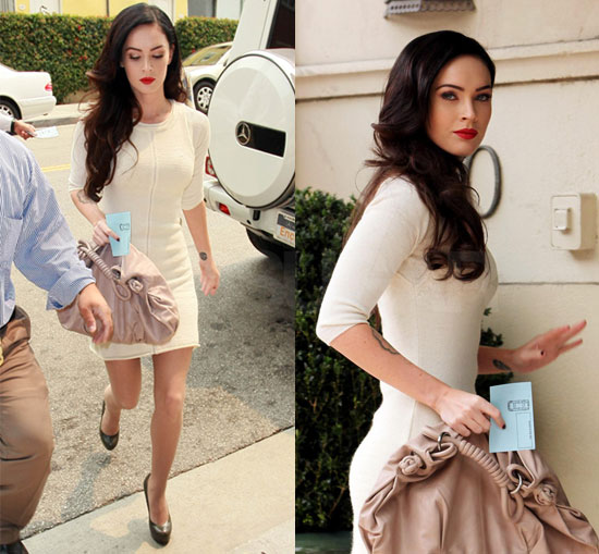 megan fox red carpet dress. Her ivory knit dress,