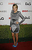 Megan Park Opted for a Geometric Print Dress and Bright Blue Shoes