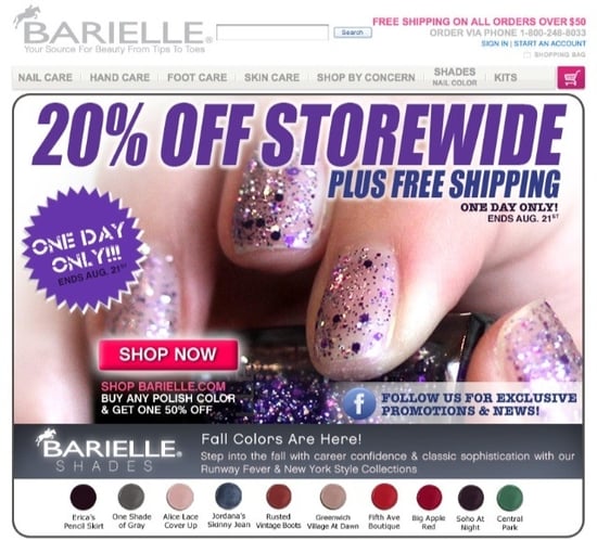 20% Off plus Free Shipping at Barielle Today Only! 20% Off plus Free Shipping at Barielle Today Only!