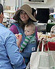 Keri Russell and her son River Deary at the Farmer's Market.