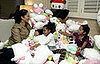 Kimora Lee Simmons and her daughters played in the Hello Kitty stuffed animals.