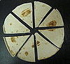 Slice the tortillas as you would a pizza or pie.